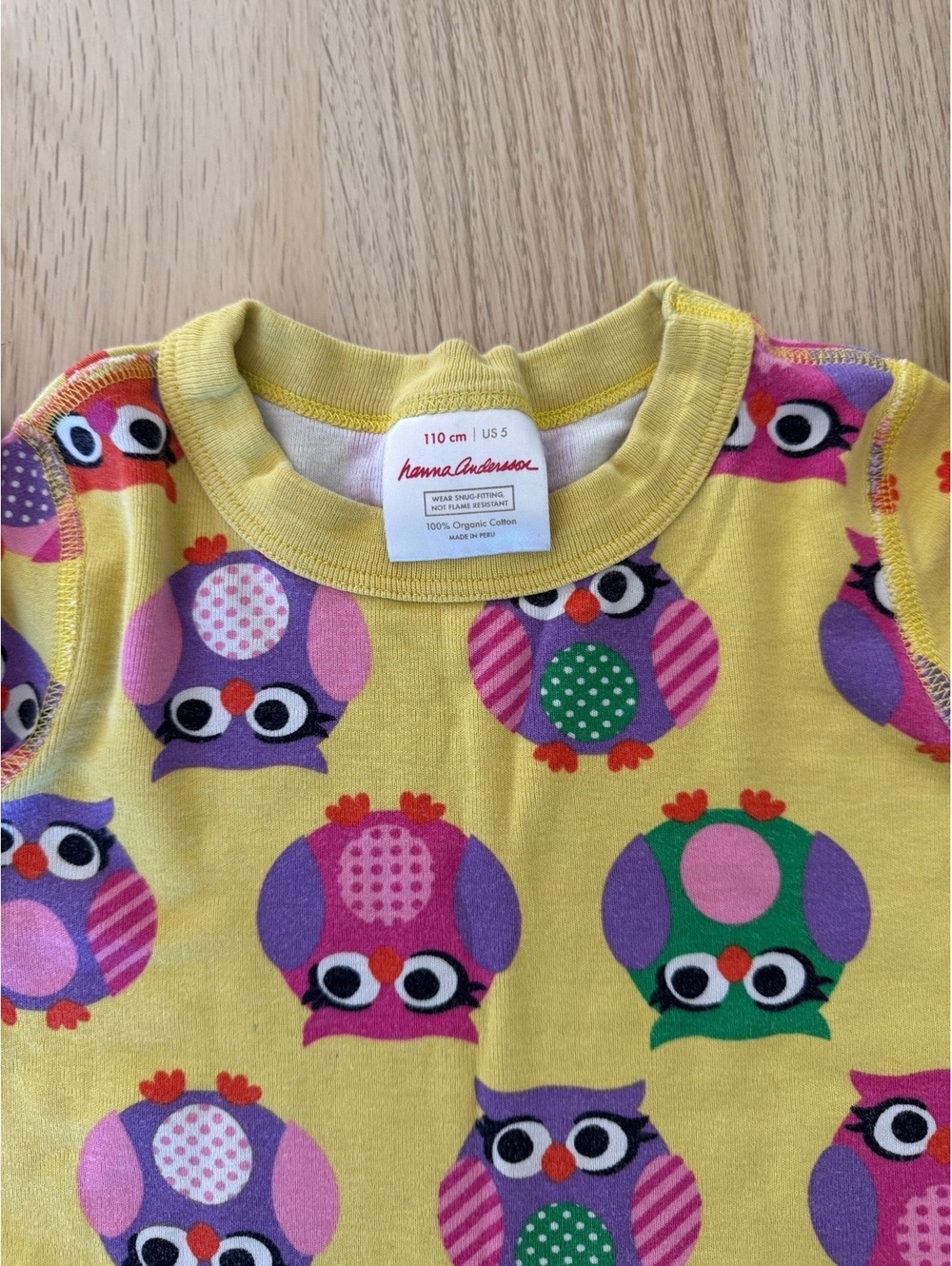 Hanna Andersson Long Johns Pajama Set Sz 5 Yellow Cute Colorful Owls Organic